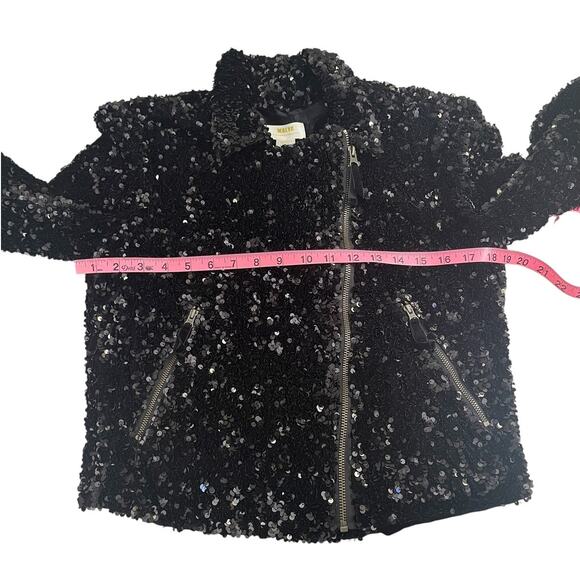 Anthropologie Maeve Sequined Bomber Moto Jacket Black Sz Small Holiday Party NEW - Picture 10 of 13